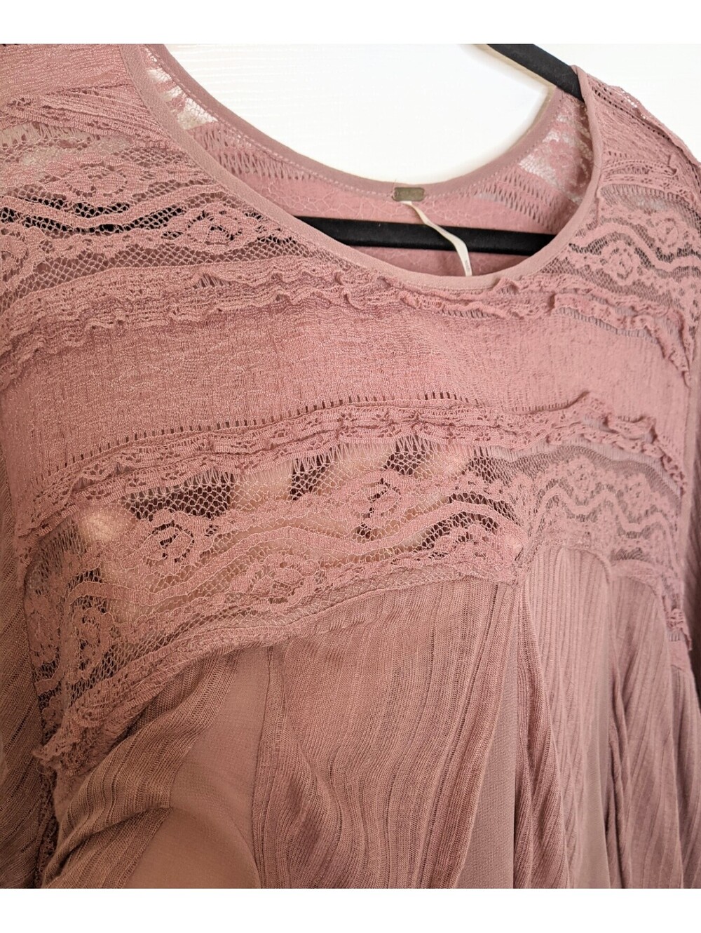 Free People Penny Lane Sheer Tunic Size XS Mauve BOHO Gauze Lace Oversized - Picture 7 of 13